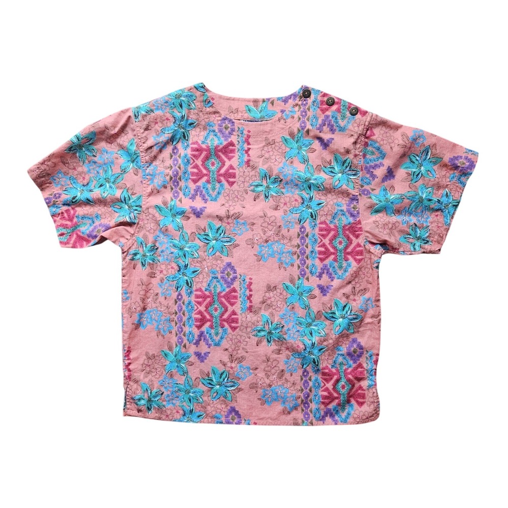 Vtg Wrangler Floral Print Button Detail Short Sleeve Blouse Lightweight Shirt